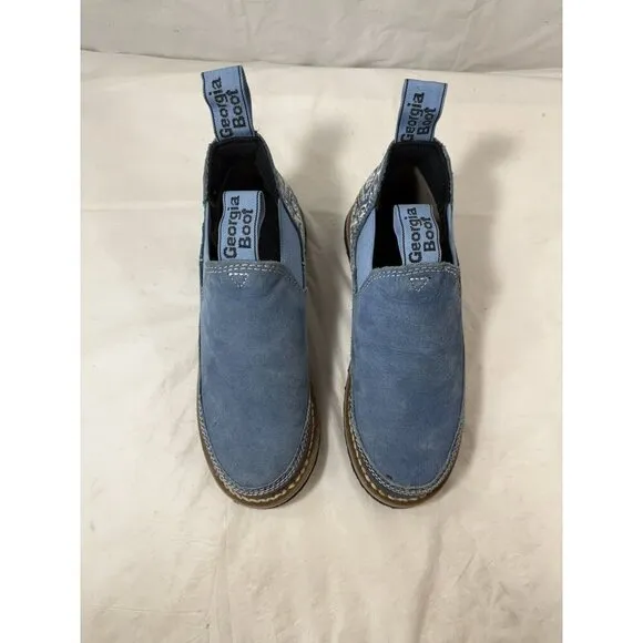 Georgia Giant Shoes Womens 6 Boots Romeo Leather Blue Casual Pull On Embroidered