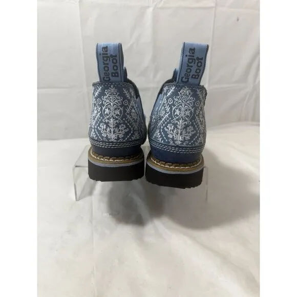 Georgia Giant Shoes Womens 6 Boots Romeo Leather Blue Casual Pull On Embroidered