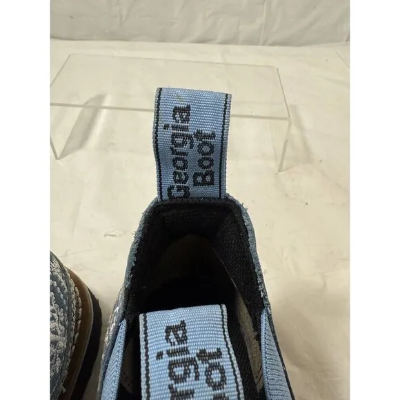 Georgia Giant Shoes Womens 6 Boots Romeo Leather Blue Casual Pull On Embroidered
