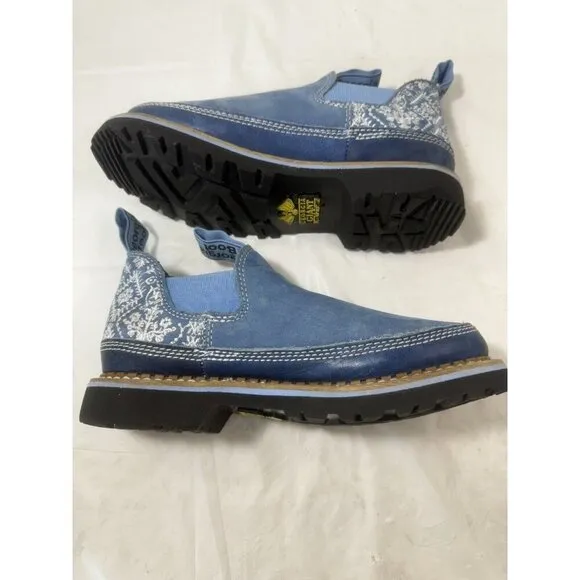 Georgia Giant Shoes Womens 6 Boots Romeo Leather Blue Casual Pull On Embroidered