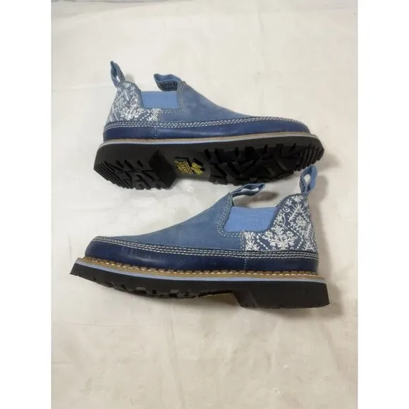 Georgia Giant Shoes Womens 6 Boots Romeo Leather Blue Casual Pull On Embroidered
