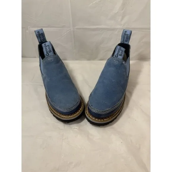 Georgia Giant Shoes Womens 6 Boots Romeo Leather Blue Casual Pull On Embroidered