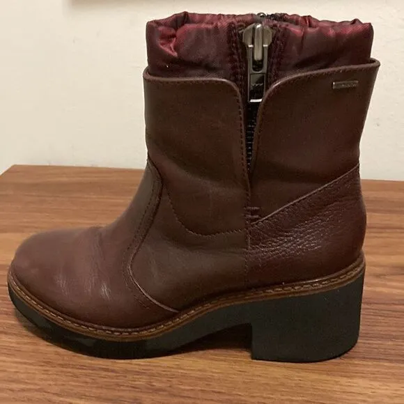 Geox Aminta Amphibiox Waterproof Ankle Boots in Burgundy Leather. Size 35/5.