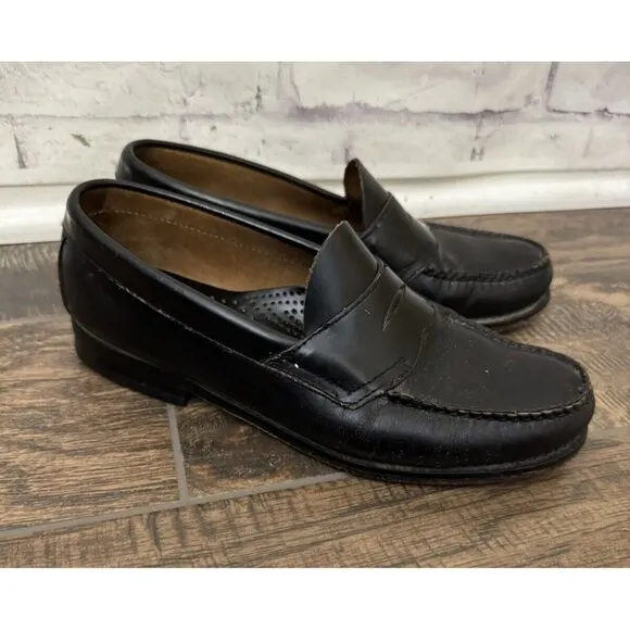 G.H. Bass Weejuns Men’s 7D Logan Flat‎ Strap Black Penny Loafer Leather Shoe