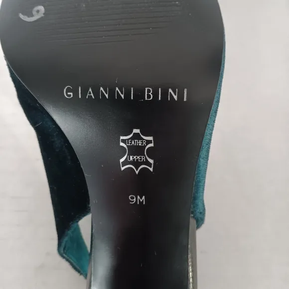 Gianni Bini Teal Black Leather and Velvet Slingback Strap Heel Pump Shoes Size 9