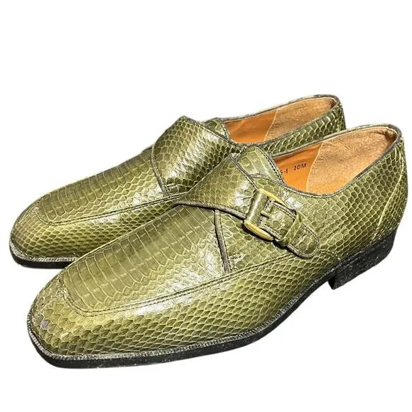 Giorgio Brutini Mens Rare Green Genuine Snake Skin Shoes Strap Square Toe 10M