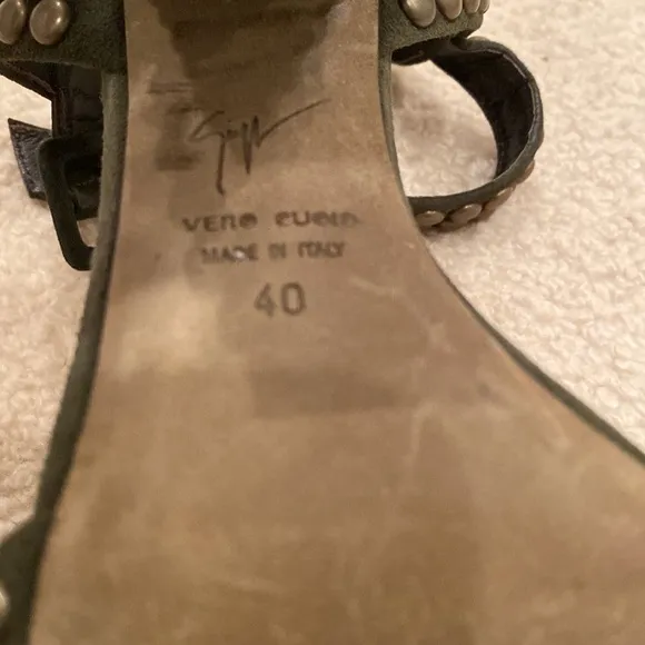 Giuseppe ZANOTTI Military army green ankle strap Gold STUDDED heels shoes