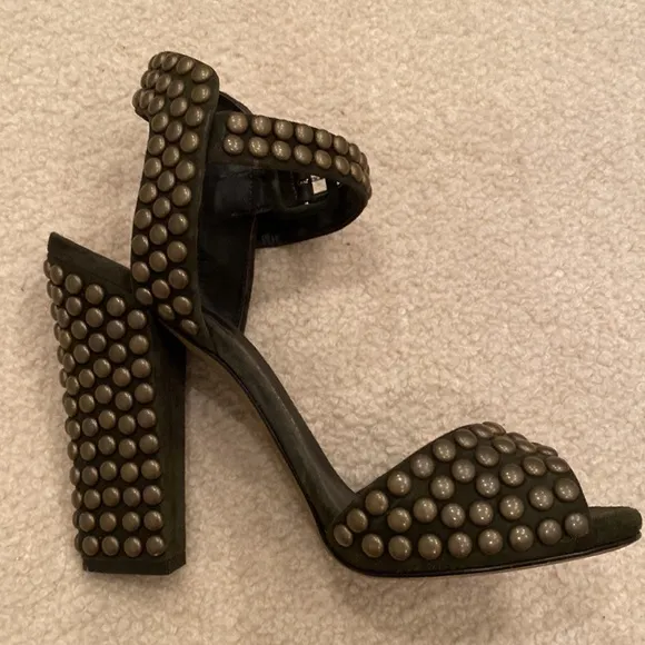 Giuseppe ZANOTTI Military army green ankle strap Gold STUDDED heels shoes