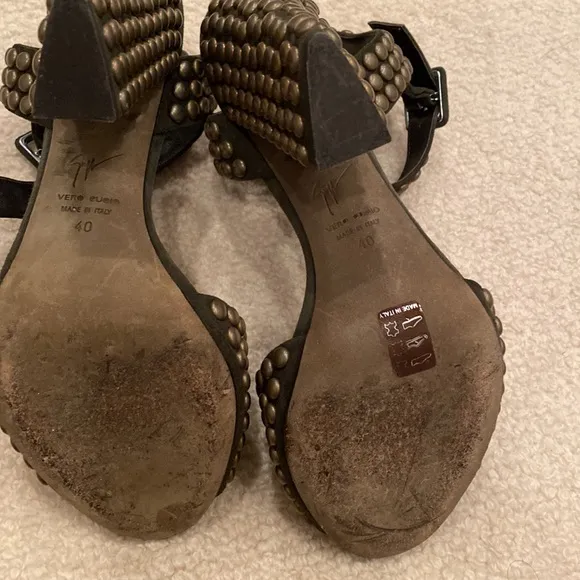 Giuseppe ZANOTTI Military army green ankle strap Gold STUDDED heels shoes
