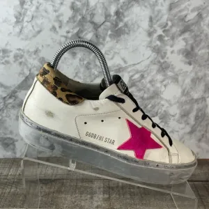 Golden Goose Hi Star Women's White Pink Leather Cheetah Sneakers Sz 36 EU 5.5 US