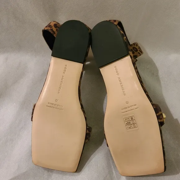 Good American Women's Ankle Strap Sandals in Leopard Print Sz 8