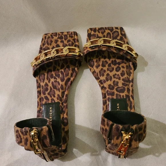 Good American Women's Ankle Strap Sandals in Leopard Print Sz 8