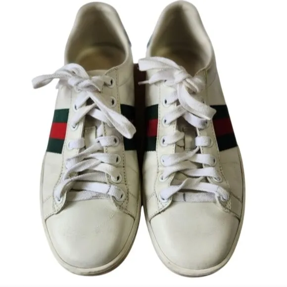 Gucci Ace Womens White Sneakers with Green and Red Stripes #387993