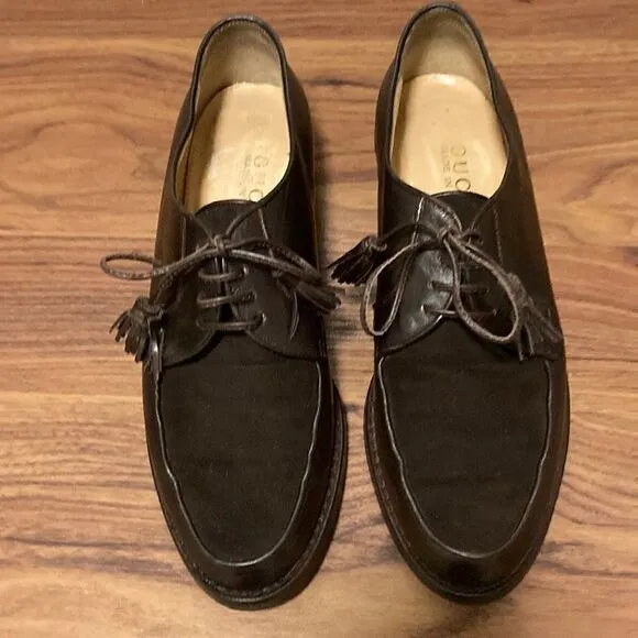 Gucci Authentic Women’s Lace Up Leather &amp; Suede Brown Shoes. Size 7AA.