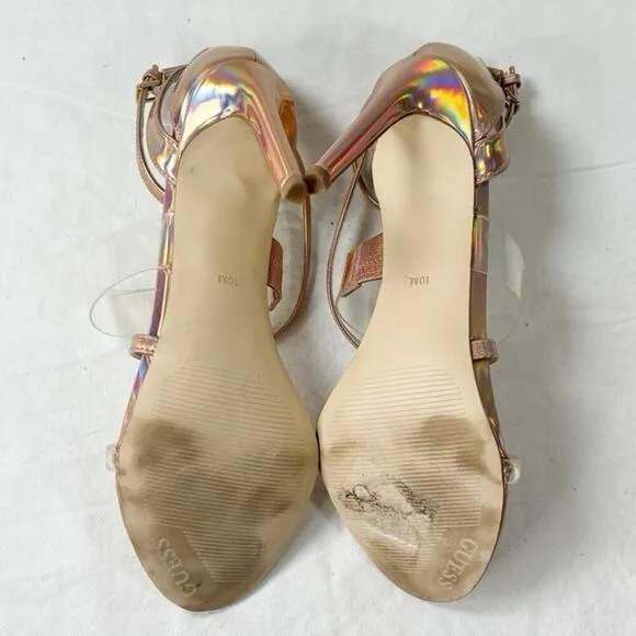GUESS Iridescent Rose Gold Chic Ankle Strap Felicia Sandal Size 10M