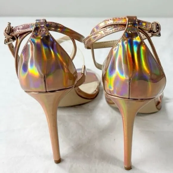 GUESS Iridescent Rose Gold Chic Ankle Strap Felicia Sandal Size 10M