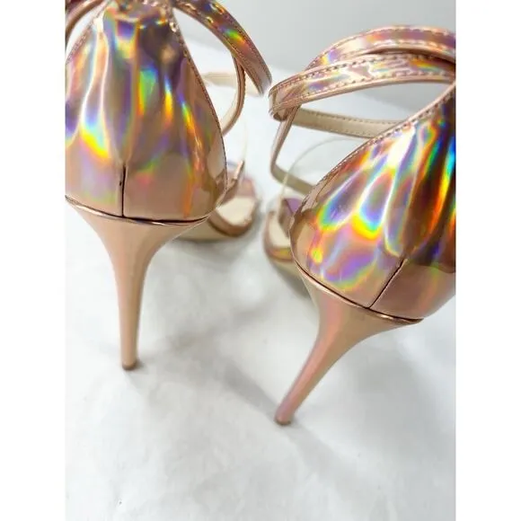 GUESS Iridescent Rose Gold Chic Ankle Strap Felicia Sandal Size 10M