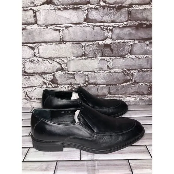 HAJJO Black Leather Slip On Casual Dress Almond Loafers Shoes Men Sz 42EU/9M US