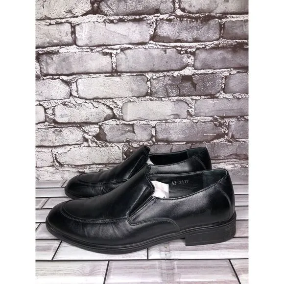 HAJJO Black Leather Slip On Casual Dress Almond Loafers Shoes Men Sz 42EU/9M US