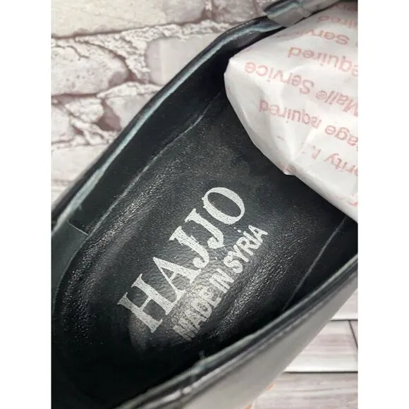 HAJJO Black Leather Slip On Casual Dress Almond Loafers Shoes Men Sz 42EU/9M US