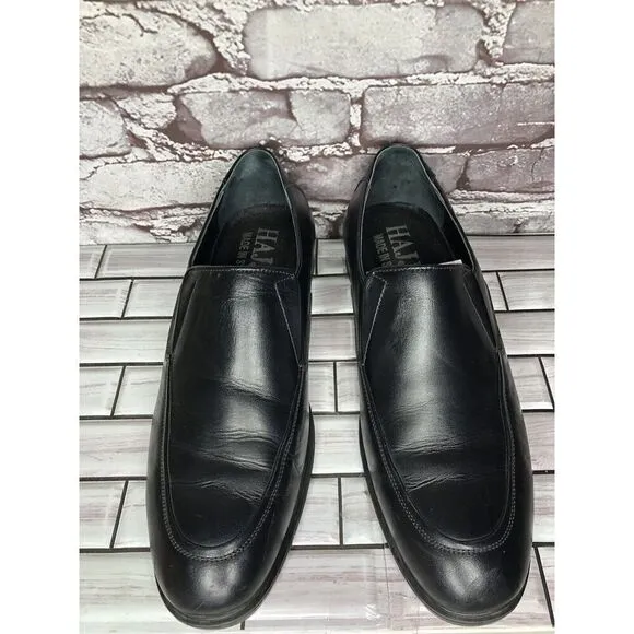 HAJJO Black Leather Slip On Casual Dress Almond Loafers Shoes Men Sz 42EU/9M US
