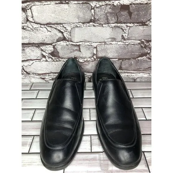 HAJJO Black Leather Slip On Casual Dress Almond Loafers Shoes Men Sz 42EU/9M US