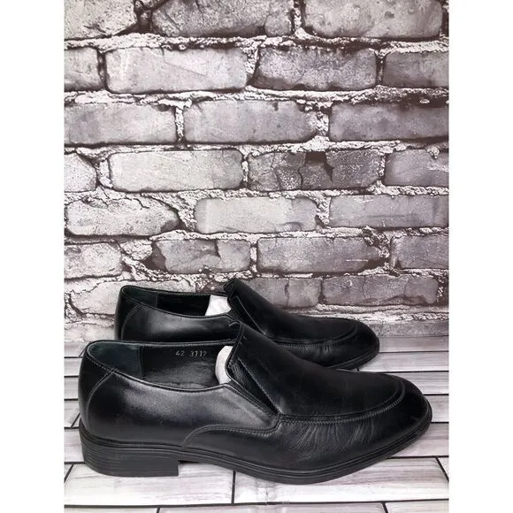 HAJJO Black Leather Slip On Casual Dress Almond Loafers Shoes Men Sz 42EU/9M US