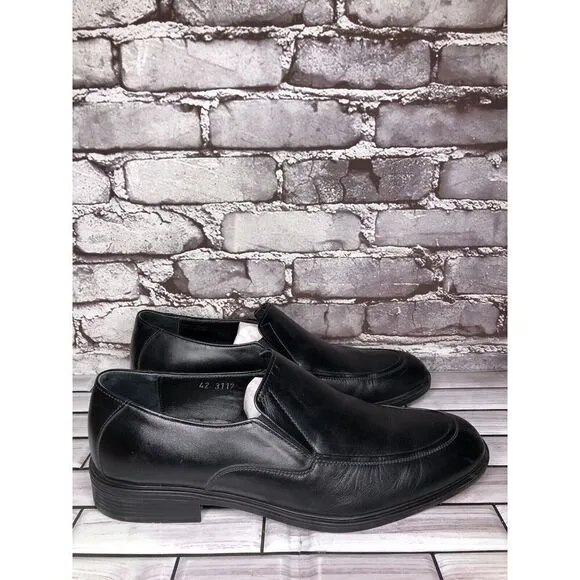 HAJJO Black Leather Slip On Casual Dress Almond Loafers Shoes Men Sz 42EU/9M US