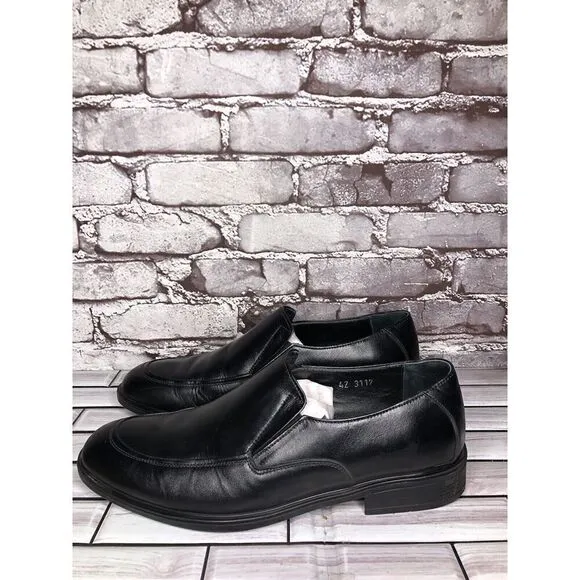 HAJJO Black Leather Slip On Casual Dress Almond Loafers Shoes Men Sz 42EU/9M US