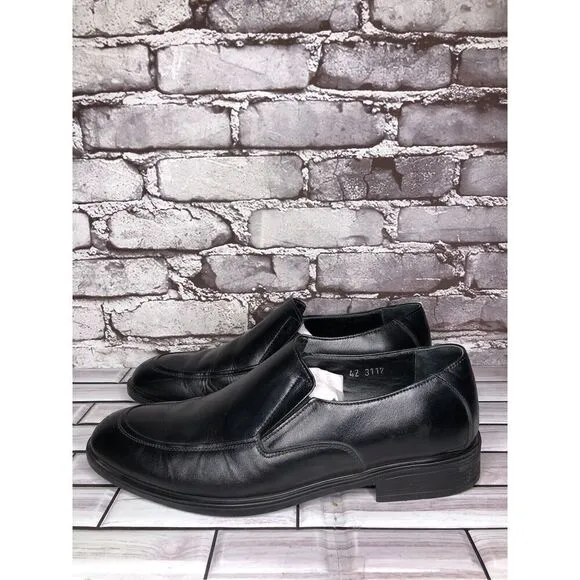 HAJJO Black Leather Slip On Casual Dress Almond Loafers Shoes Men Sz 42EU/9M US