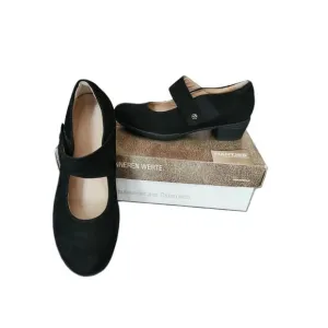 Hartjes Womens Black Nubuck Mary Jane Low Heel Velcro Strap Shoes Size 6 1/2