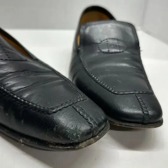 Hermes Paris Leather Loafers Slip On Driving Shoes Solid Black Men's Size 41 8