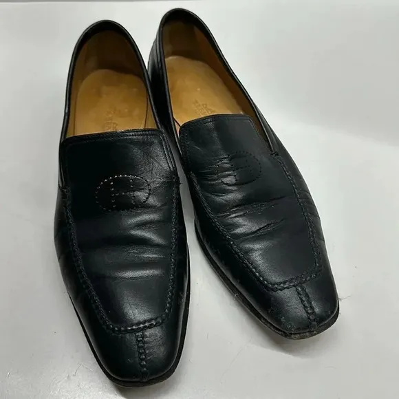 Hermes Paris Leather Loafers Slip On Driving Shoes Solid Black Men's Size 41 8