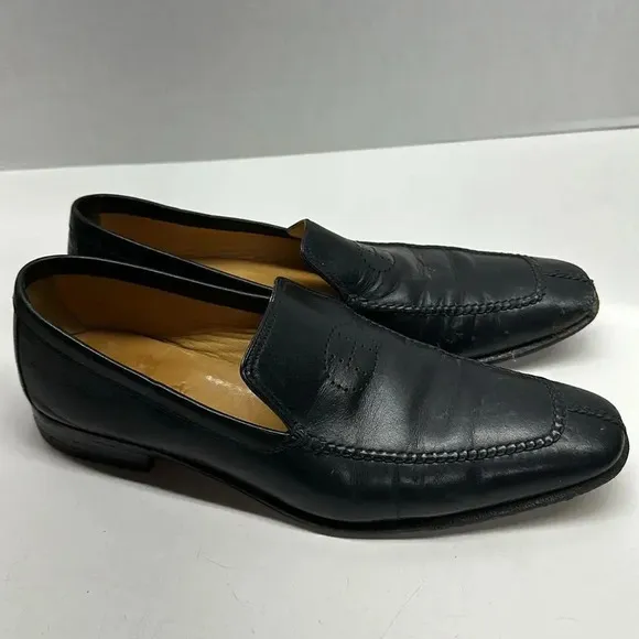 Hermes Paris Leather Loafers Slip On Driving Shoes Solid Black Men's Size 41 8