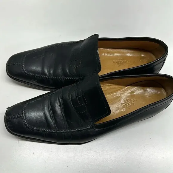 Hermes Paris Leather Loafers Slip On Driving Shoes Solid Black Men's Size 41 8