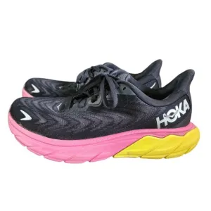 Hoka Arahi 6 Shoes Womens 7.5 Black Pink Yellow Road Comfort Cushion Workout