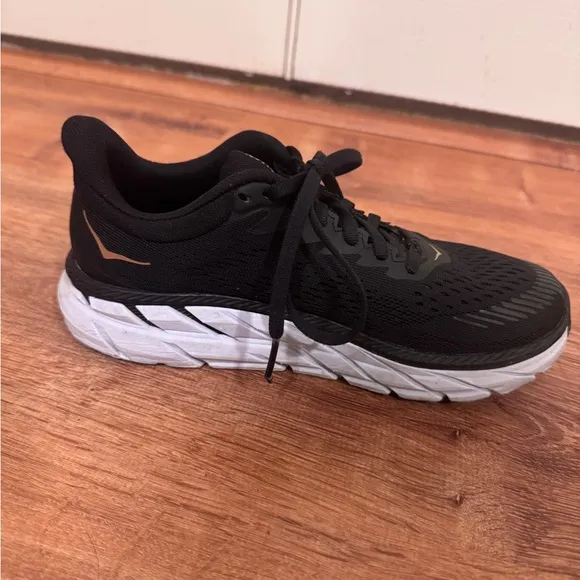 Hoka Black and White Clifton Sneakers