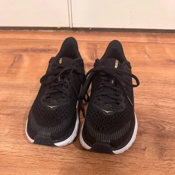 Hoka Black and White Clifton Sneakers