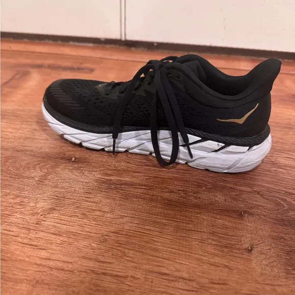 Hoka Black and White Clifton Sneakers