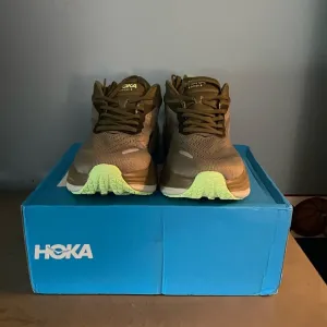 Hoka Khaki and Neon Running Shoes