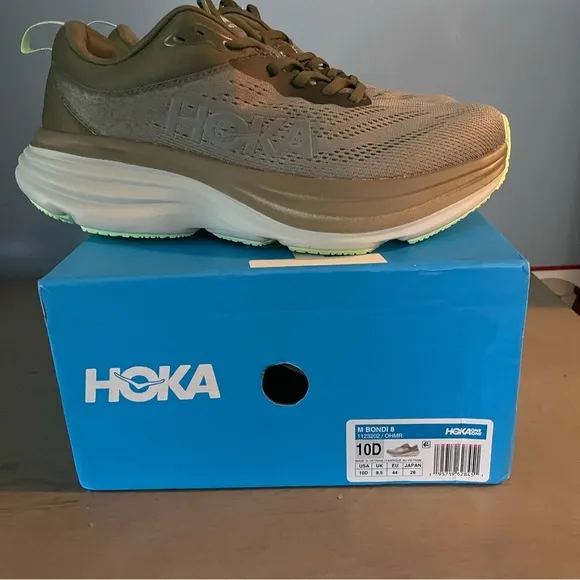 Hoka Khaki and Neon Running Shoes