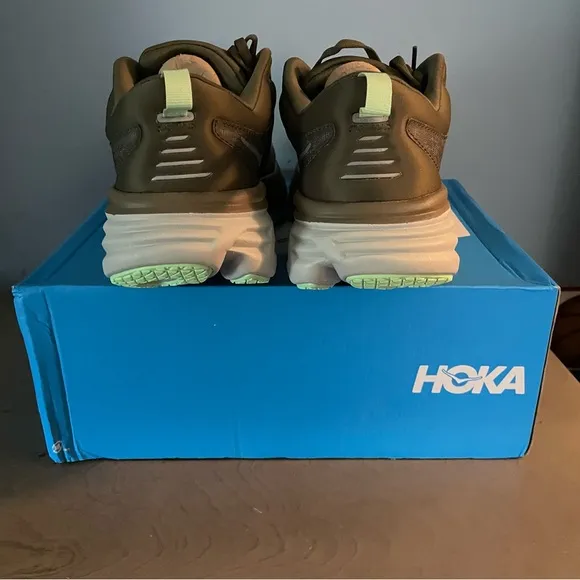 Hoka Khaki and Neon Running Shoes