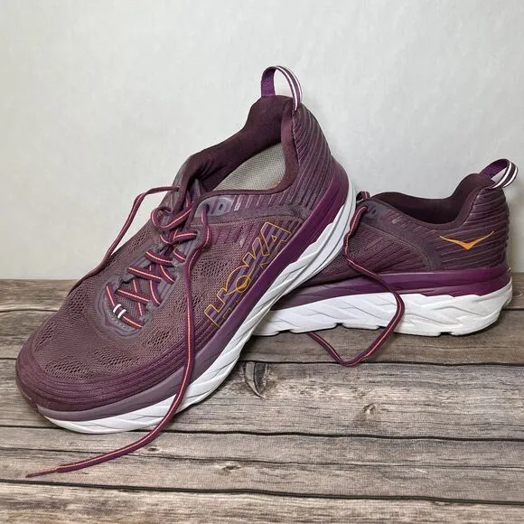 Hoka One One Bondi 6 Running Shoes Womens Size 11 D Wide Purple Orange Athletic