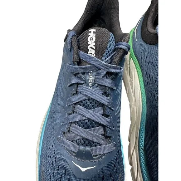 Hoka One One Clifton 7 Shoes Mens Size 9.5 Blue Running Sneakers 1110508 MOAN