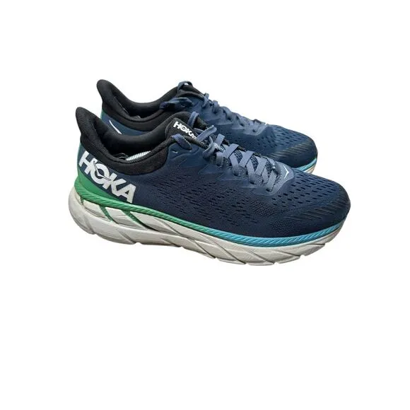 Hoka One One Clifton 7 Shoes Mens Size 9.5 Blue Running Sneakers 1110508 MOAN