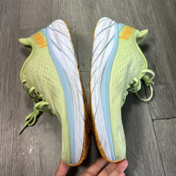 Hoka One One Clifton 8 Men Size 11 D Shoes Yellow Green Running Comfort Sneakers