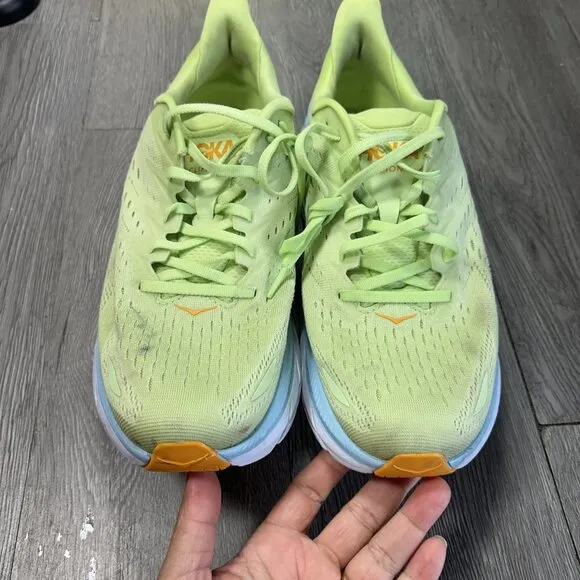Hoka One One Clifton 8 Men Size 11 D Shoes Yellow Green Running Comfort Sneakers