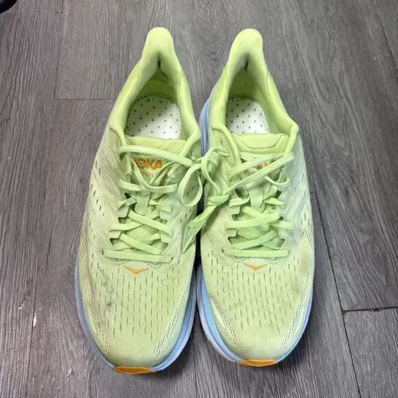 Hoka One One Clifton 8 Men Size 11 D Shoes Yellow Green Running Comfort Sneakers