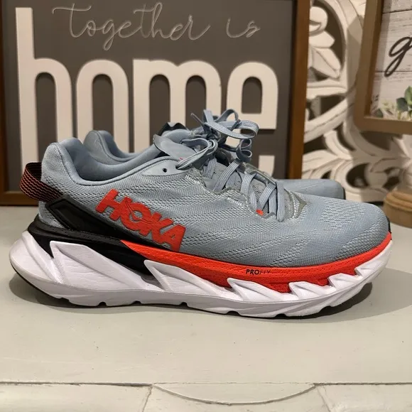 HOKA ONE ONE men’s fog gray / fiesta red Elevon 2 running shoes