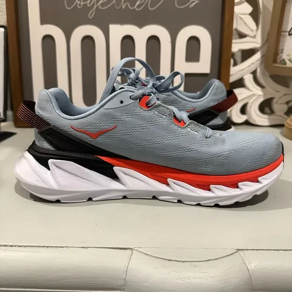 HOKA ONE ONE men’s fog gray / fiesta red Elevon 2 running shoes